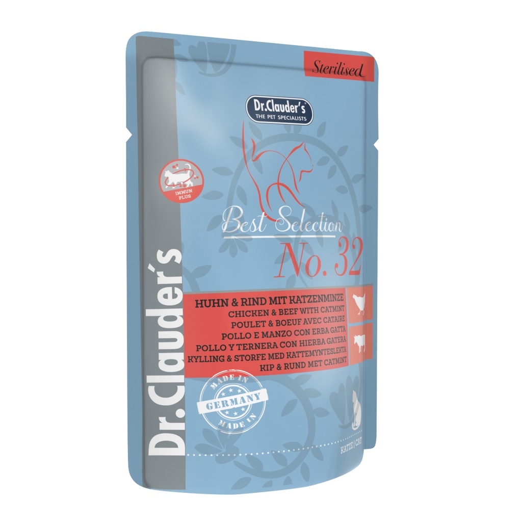 DR. CLAUDERS CAT STERILISED POLLO Y TERNERA CON HIERBA GATERA 85 GR
