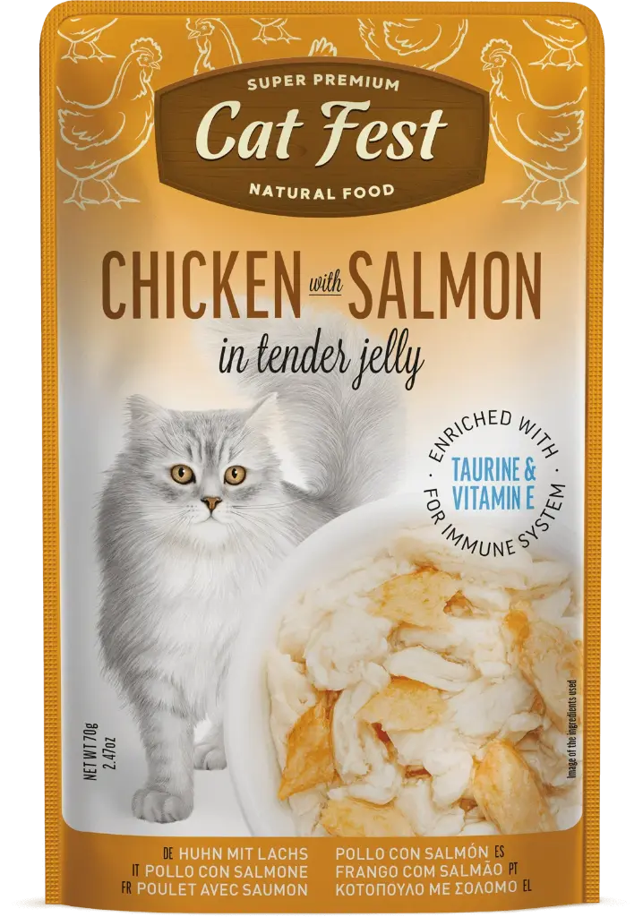 CAT FEST CHICKEN WITH SALMON IN TENDER JELLY 70GR  