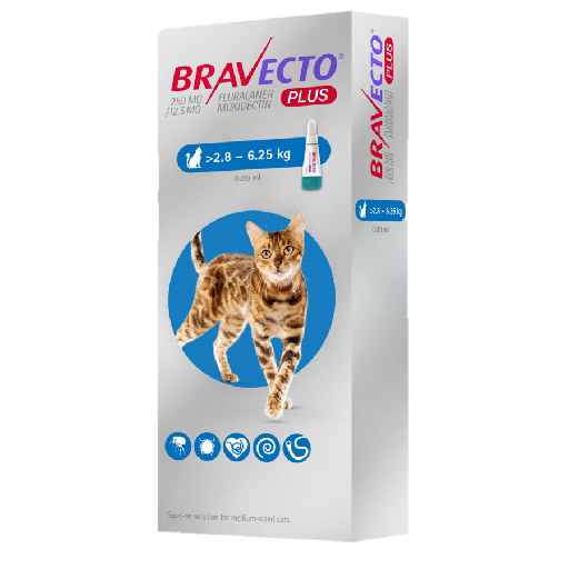 BRAVECTO PLUS 250mg SPOT ON CATS(2.8Kg - 6.25Kg)