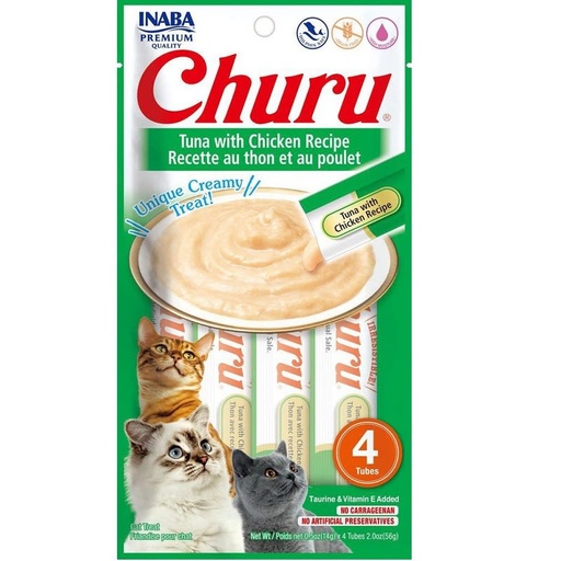 CHURU-TUNA WITH CHICKEN RECIPE, 56 GR (4 TUBOS 14 GR)