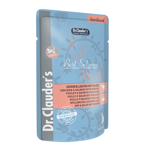 DR. CLAUDERS CAT STERILISED POLLO Y SALMON CON ALGAS 85 GR
