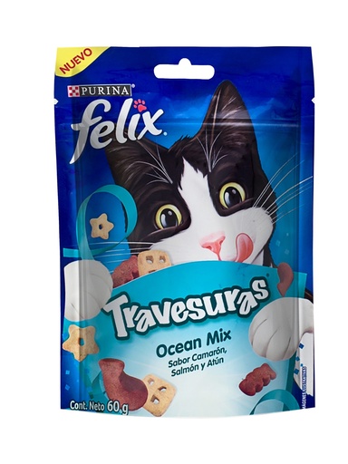 FELIX TRAVESURAS OCEAN MIX (CAMARON, SALMON Y ATUN) 60 GR