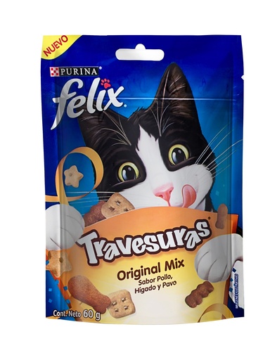 FELIX TRAVESURAS ORIGINAL MIX (POLLO, HIGADO Y PAVO) 60 GR