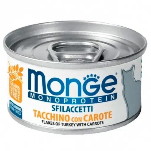 MONGE FELINE ADULT MONOPROTEIN PAVO Y ZANAHORIA 80 GR