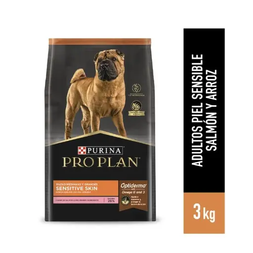 PRO PLAN ADULTO SENSITIVE SKIN RAZAS MEDIANAS Y GRANDES  SALMON 3 KG