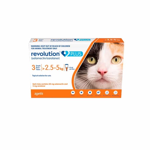 REVOLUTION PLUS 0.5 ML X 3 TABLETA (NARANJA) GATOS  2.5 - 5 KG
