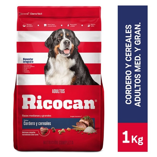 RICOCAN SB CORDERO Y CEREALES ADULTOS RAZA MEDIANA Y GRANDE x 3 Kg