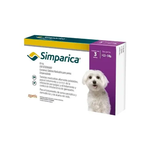 SIMPARICA 10 MG X 3 TABLETAS (LILA), 2.5 - 5KG