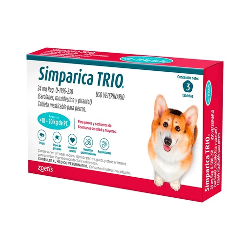 SIMPARICA TRIO 24MG X 1 TABLETA (AZUL) 10 - 20 KG