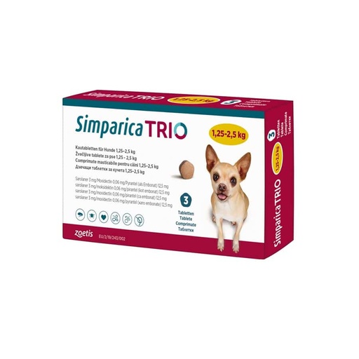 SIMPARICA TRIO 3MG X 1 TABLETA (GOLD) 1.3 -2.6 KG