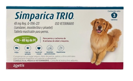SIMPARICA TRIO 48MG  X 1 TABLETA (VERDE) 20 - 40 KG