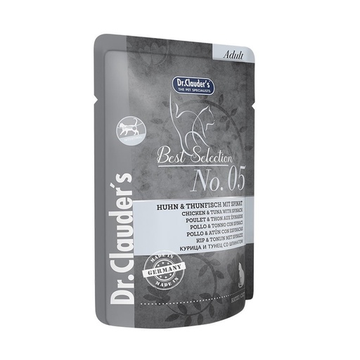 DR CLAUDERS N°5 CAT ADULT POLLO CON ATUN Y ESPINACAS 85 GR