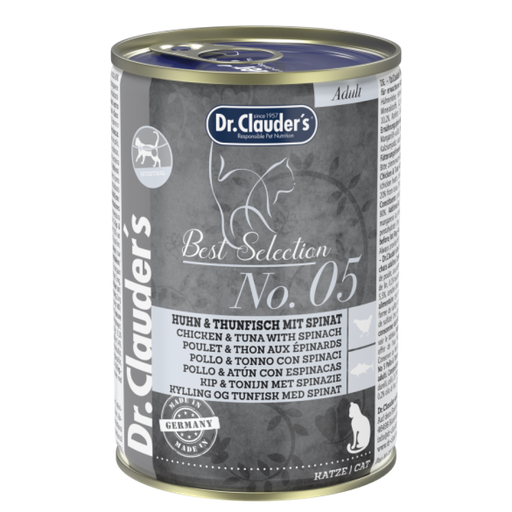 DR CLAUDERS N°5 CAT ADULT POLLO Y ATUN CON ESPINACAS 400 GR 