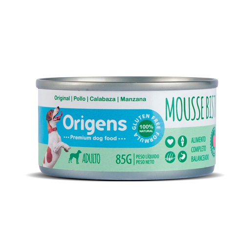 ORIGENS MOUSSE BISTRO FRUTADO POLLO, CALABAZA Y MANZANA 85GR   