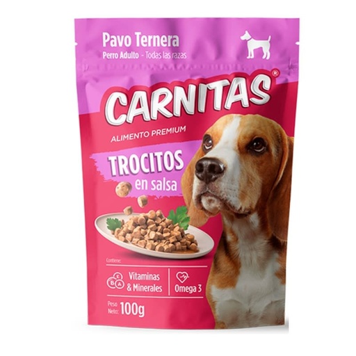 MIMMA CARNITAS PERRO TROCITOS EN SALSA PAVO Y TERNERA 100 GR