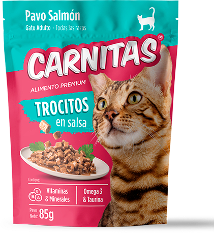 MIMMA CARNITAS GATO TROCITOS EN SALSA PAVO Y SALMON 85 GR 