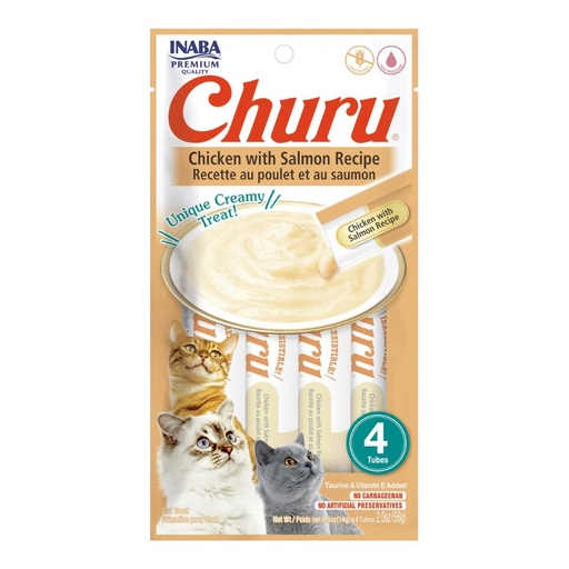CHURU CHICKEN WITH SALMON RECIPE, 56 GR (4 TUBOS 14 GR)  