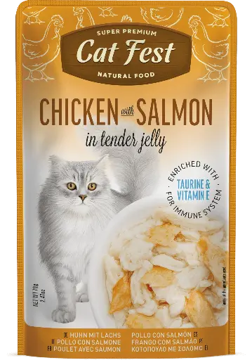 CAT FEST CHICKEN WITH SALMON IN TENDER JELLY 70GR  